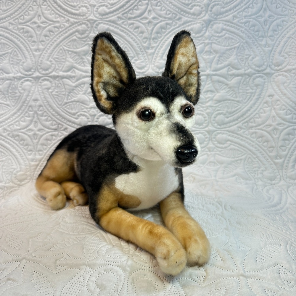 Realistic German Shepherd Dog Husky Mix Cuddle Clones Lifelike Dog Plush 15"